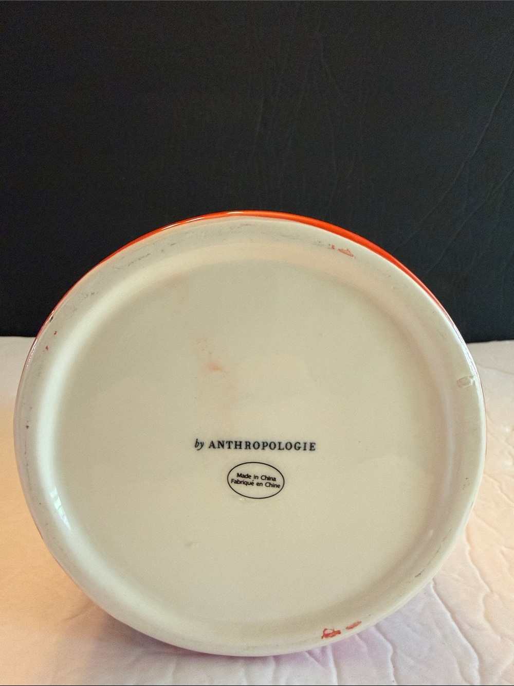 ANTHROPOLOGIE Elza Vase Hand Painted Gold Rim Orange With Blue Flowers Glazed - Picture 3 of 9